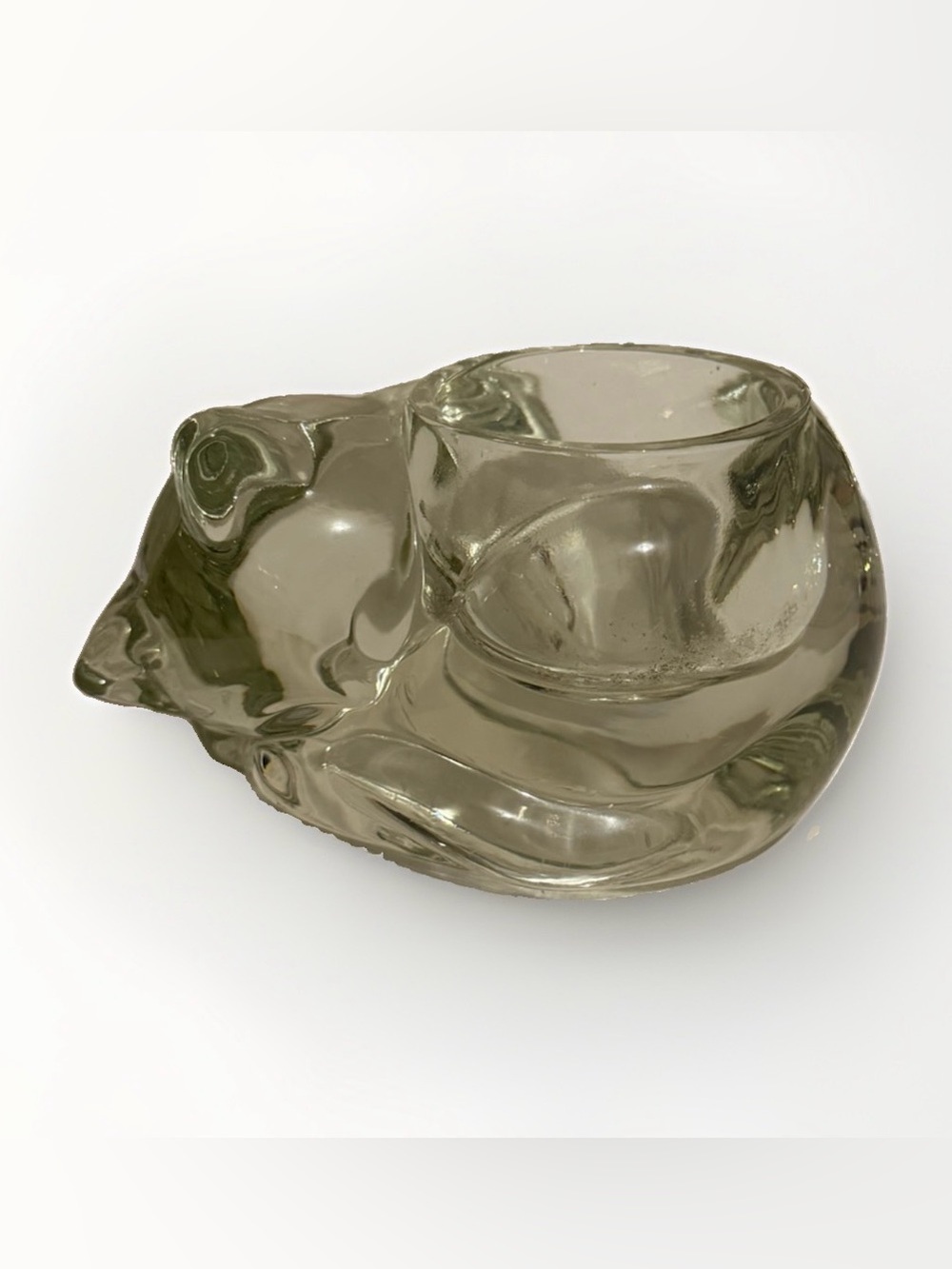 Vintage Avon Clear Glass Sleeping Cat Candle Holder Votive Tea Light Paperweight